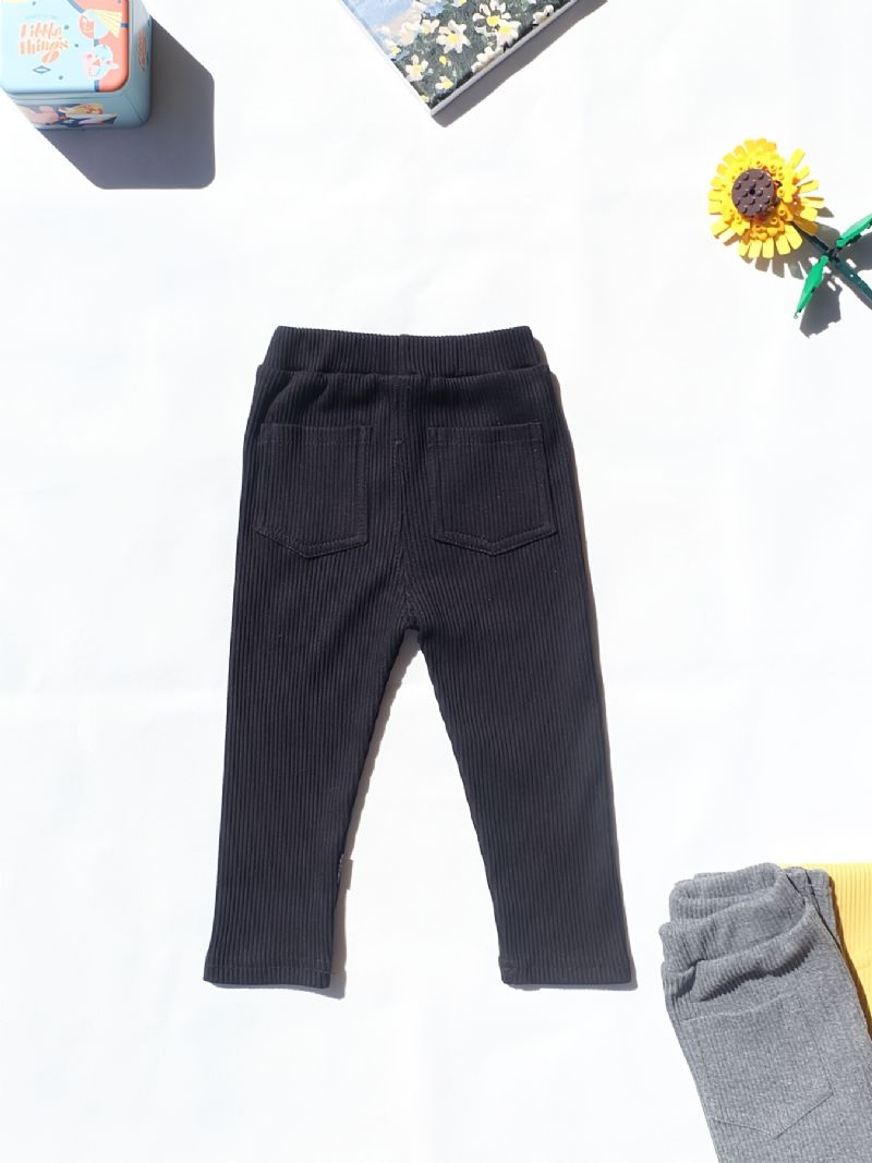 Piger High Stretch Bløde Leggings Ensfarvede Varme Bomuldsbukser Vinter