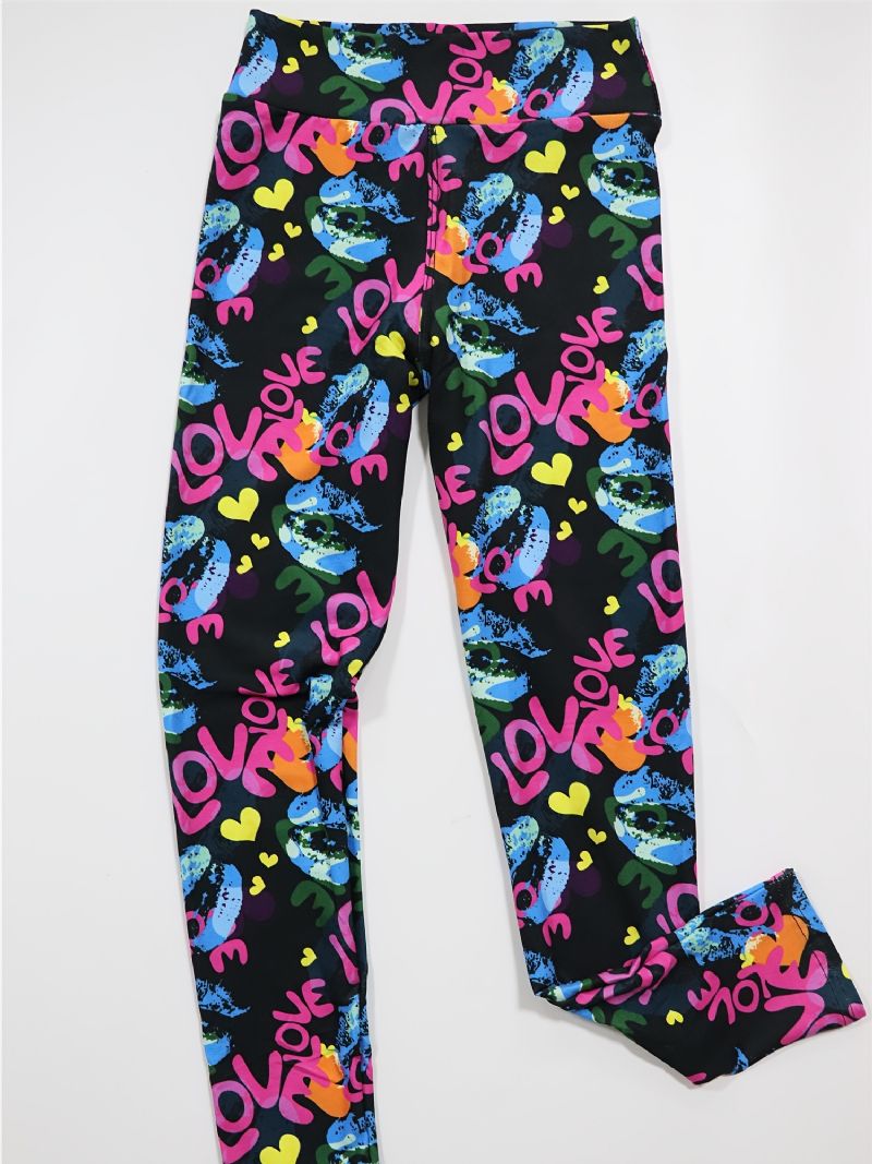 Piger High Stretch Bløde Leggings Love Letters Print