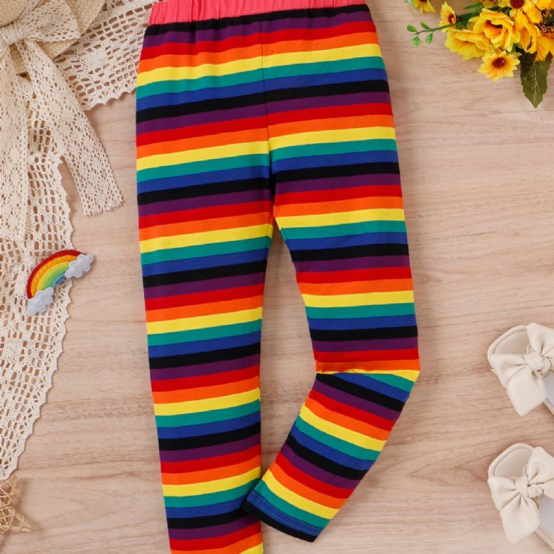 Piger Rainbow Strip Elastisk Talje Leggings Bukser Børnetøj