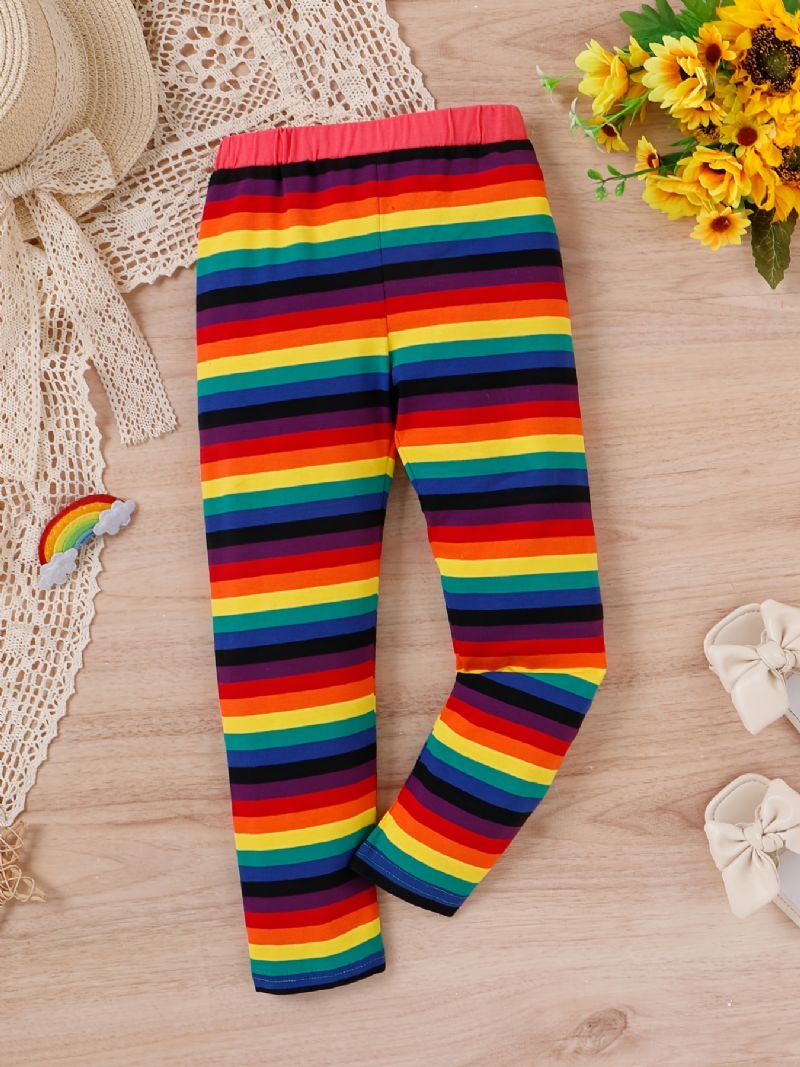 Piger Rainbow Strip Elastisk Talje Leggings Bukser Børnetøj
