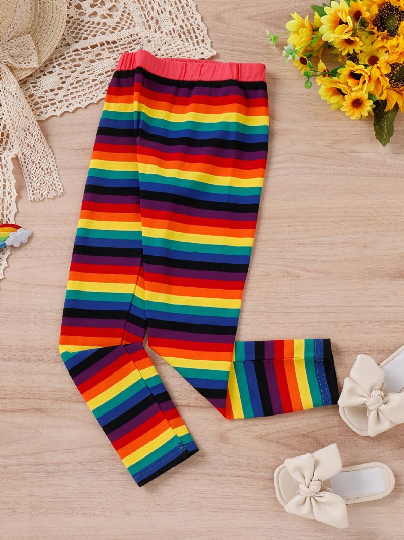 Piger Rainbow Strip Elastisk Talje Leggings Bukser Børnetøj