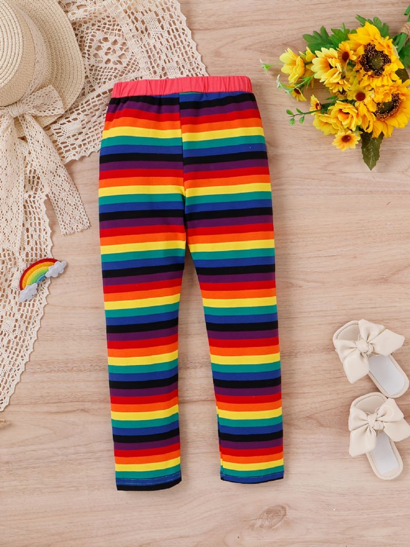 Piger Rainbow Strip Elastisk Talje Leggings Bukser Børnetøj