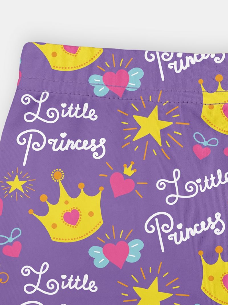 Piger Sød Lilla Krone & Prinsesse Print Lang Elastisk Talje Leggings Bukser Tøj