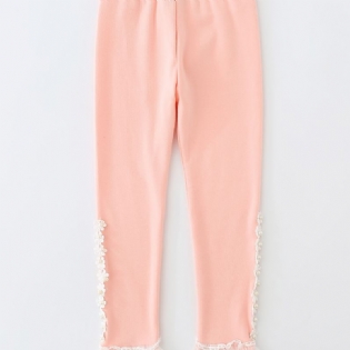 Piger Søde Casual Blonde Trim Flæsede Leggings Til Vinter Pink