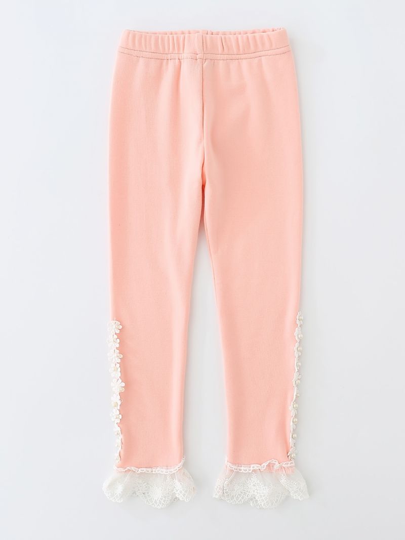 Piger Søde Casual Blonde Trim Flæsede Leggings Til Vinter Pink