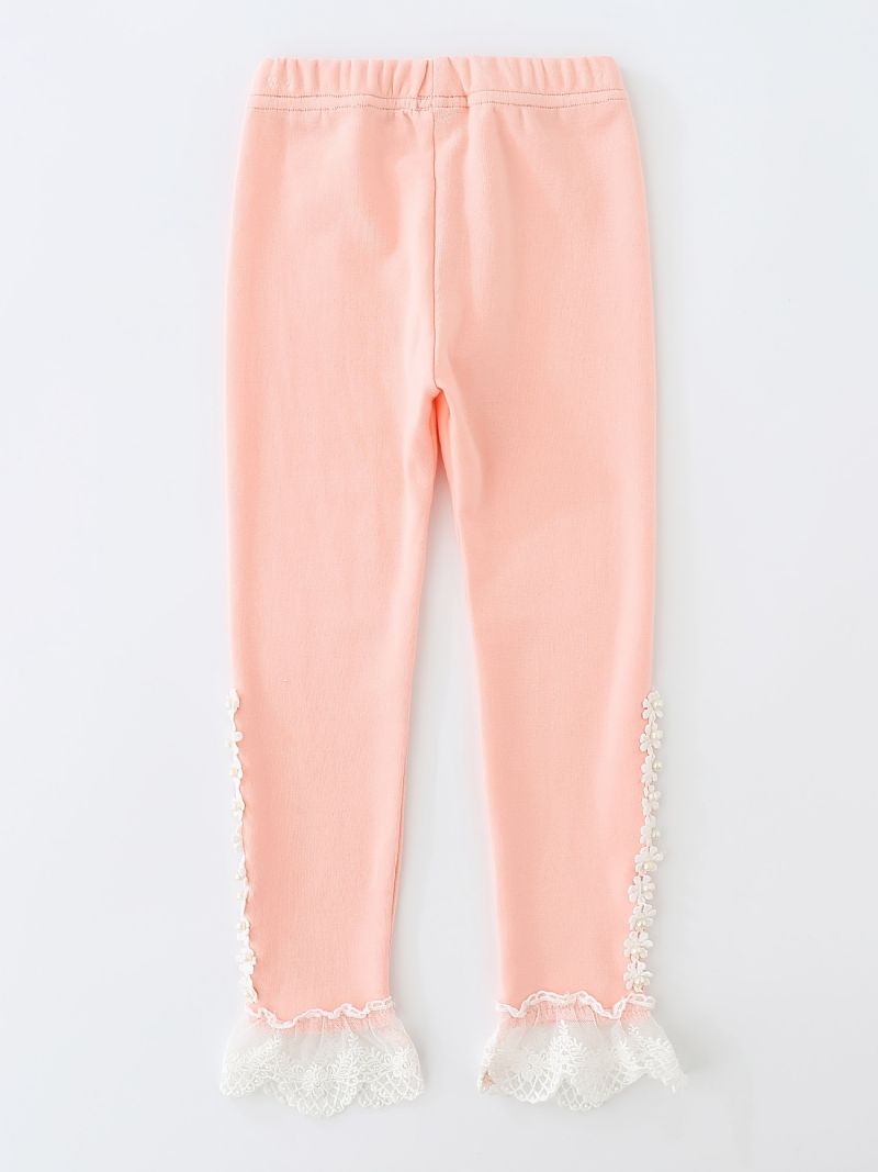 Piger Søde Casual Blonde Trim Flæsede Leggings Til Vinter Pink