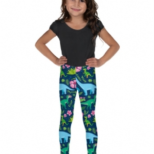 Piger Tropical Dinosaurs Print Søde Super Bløde Leggings