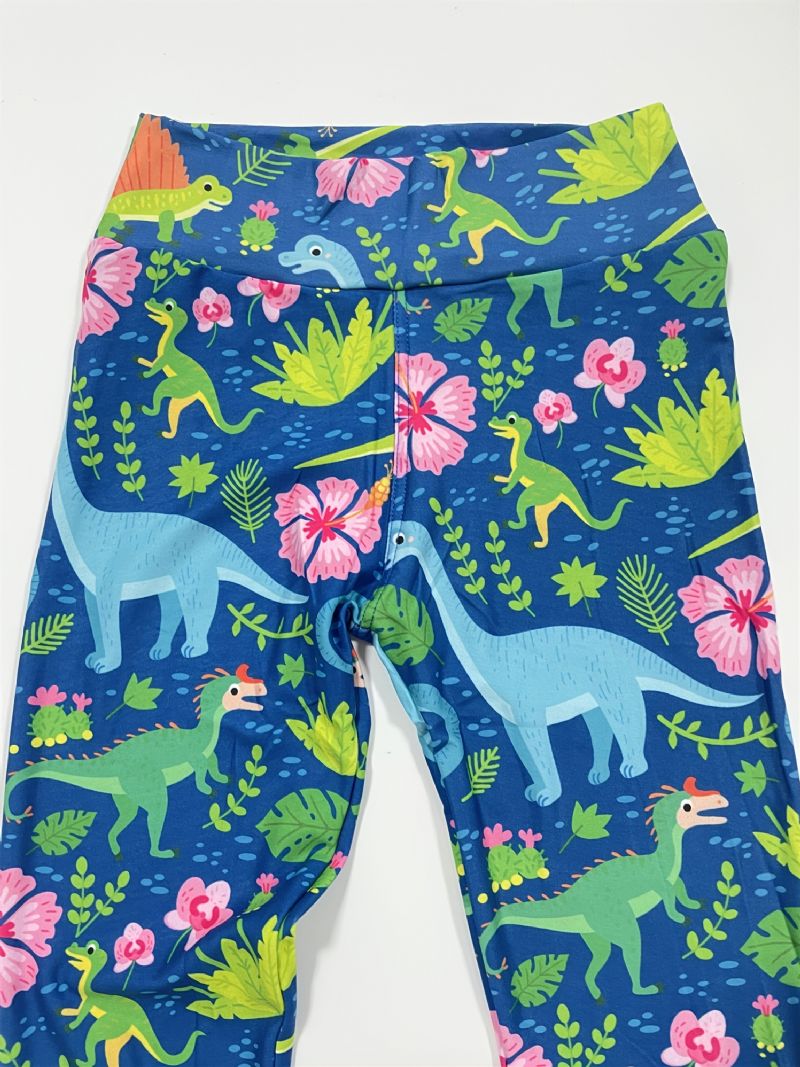 Piger Tropical Dinosaurs Print Søde Super Bløde Leggings