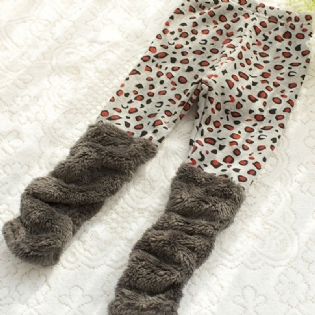Piger Tyk Leopardprint Fleece Leggings Bukser Børnetøj Til Vinter