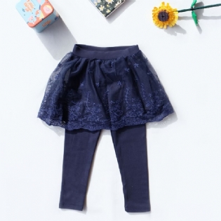 Småbørn Baby Piger Fodløse Leggings Splejsning Broderet Mesh Tutu Nederdel Bukser Børnetøj