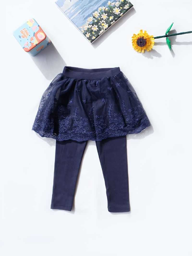 Småbørn Baby Piger Fodløse Leggings Splejsning Broderet Mesh Tutu Nederdel Bukser Børnetøj