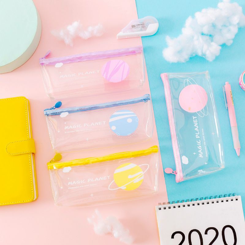 1 Stk Transparent Vandtæt Penalhus Pen Taske Klar Case Marker Pouch Multifonction Organizer Box Makeup Kontor College Skole Gave Til Voksne Teen Pige Dreng