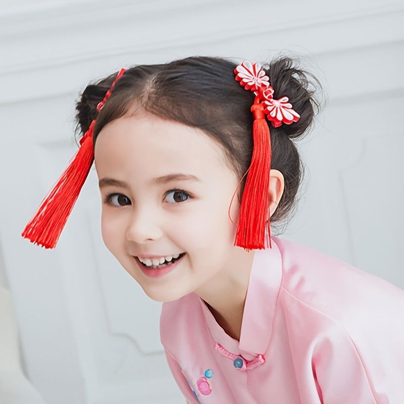 2 Stk Piger Antik Kvast Hanfu Hovedbeklædning Hårnål Kanin Blomst Hårclips Side Clip Hårtilbehør Til Kinesisk Forårsfestival Nytår Børnegave