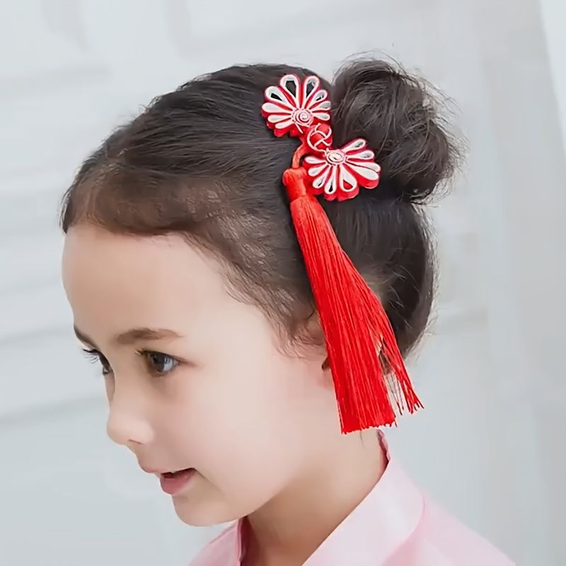 2 Stk Piger Antik Kvast Hanfu Hovedbeklædning Hårnål Kanin Blomst Hårclips Side Clip Hårtilbehør Til Kinesisk Forårsfestival Nytår Børnegave