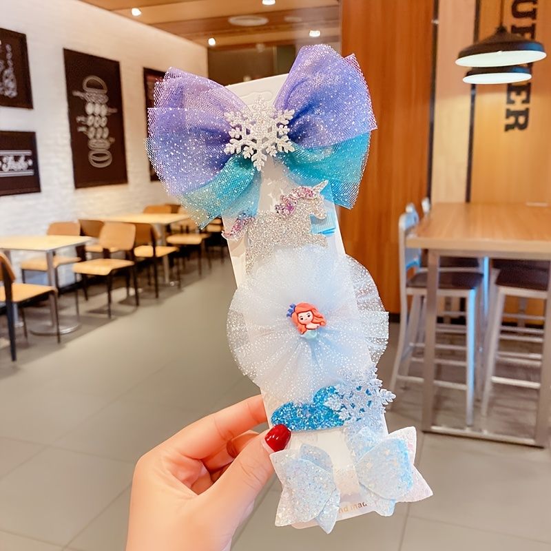 Babypiger Sød Mesh Sløjfe Unicorn Princess Hårspænder Glitter Hårtilbehør Til Fest