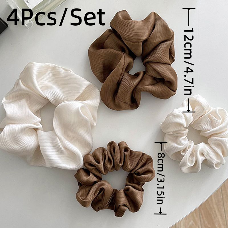 Blødt Satin Søvn Hår Scrunchies Lyse Silkeagtig Hestehaler Holder Krøller Hår Scrunchy Elastiske Hårbånd Slips Hårtilbehør Armbånd Til Kvinder Piger Krøllet Hår Bun 4 Stk.