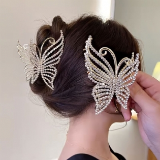 Butterfly Krystal Hår Klo Clips Perle Rhinestone Gylden Metal Hår Store Gem Hår Kæbe Stærkt Hold Non-slip Hår Catch Barrettes Klemmer Til Tykt Tyndt Hår Tilbehør Til Kvinder Piger