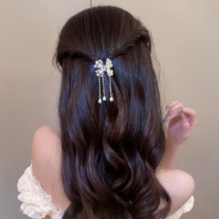 Dainty Rhinestones Butterfly Tassel Hår Klo Clip Sparkly Bow Hårspænde Til Kvinder Piger