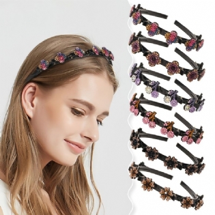 Glitrende Krystalsten Flettet Hårspænder Til Kvinder Piger Dobbelt Pandehår Frisure Hårnål Lag Twist Flet Pandebånd Hårværktøj Ny Satin Stof Hårbånd Rhinestone Clover Hair Clip