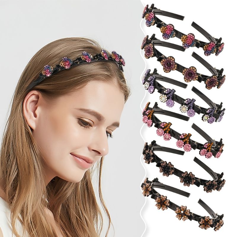 Glitrende Krystalsten Flettet Hårspænder Til Kvinder Piger Dobbelt Pandehår Frisure Hårnål Lag Twist Flet Pandebånd Hårværktøj Ny Satin Stof Hårbånd Rhinestone Clover Hair Clip