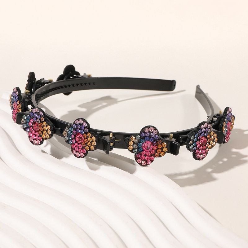 Glitrende Krystalsten Flettet Hårspænder Til Kvinder Piger Dobbelt Pandehår Frisure Hårnål Lag Twist Flet Pandebånd Hårværktøj Ny Satin Stof Hårbånd Rhinestone Clover Hair Clip