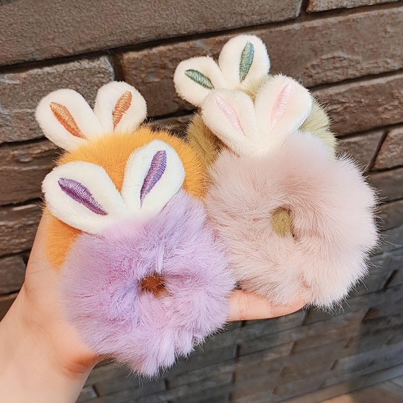 Hår Kvinder Hestehaleholdere Kanin Scrunchies Piger Hår Med Faux Tilbehør Hårbånd Slips Furry Elastisk Søde Hår Bobbles Klare Små Gummibånd Til Hår 1 Stk.