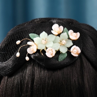 Jade Blomster Hårnåle Kvinder Piger Hårpind Retro Chignon Pin Hår Spisepinde Hårstyling Hårfremstilling Tilbehør Grønt