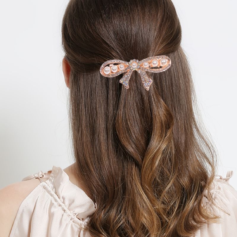 Krystal Bowknot Blomst Hår Klo Clip Fransk Hår Mode Rhinestone Hår Barrettes Forår Brude Bryllup Hårnål Smykker Tilbehør Til Kvinder Piger Golden