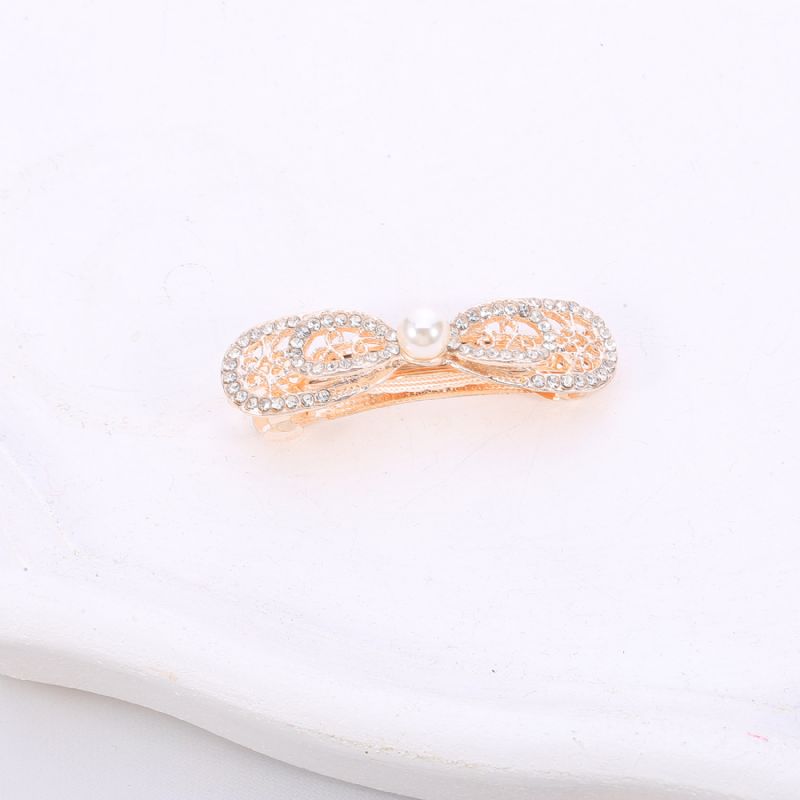 Krystal Bowknot Blomst Hår Klo Clip Fransk Hår Mode Rhinestone Hår Barrettes Forår Brude Bryllup Hårnål Smykker Tilbehør Til Kvinder Piger Golden
