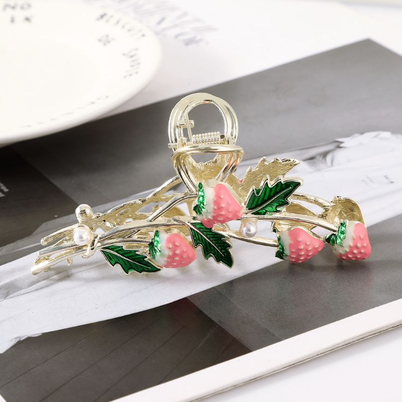 Strawberry Hair Claw Clips Søde Metal Hårclips Stærk Skridsikre Hår Kæbeclips Pink Acetat Hårkløer Tilbehør Til Kvinder Piger Hårstyling Mode Hårforsyninger