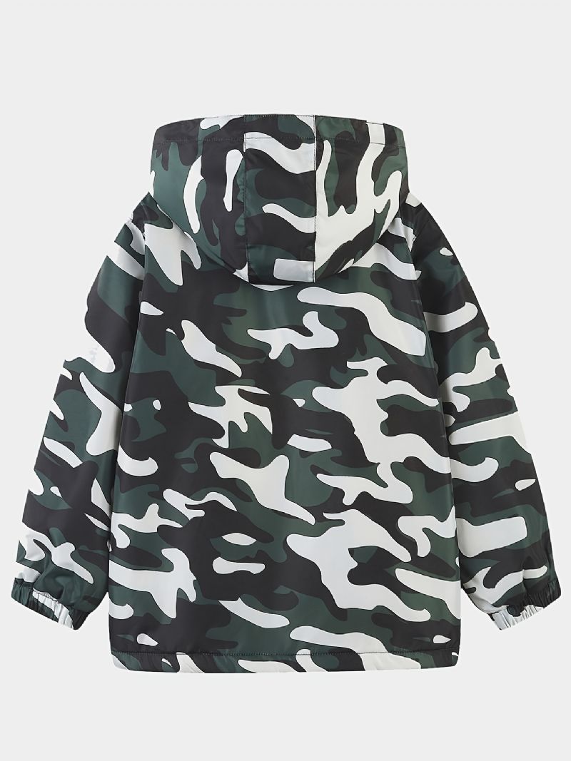 1 Stk Drenge Casual Camouflage Print Lynlås Hættejakke Cardigan Krave Fleece Termojakke Til Vinter