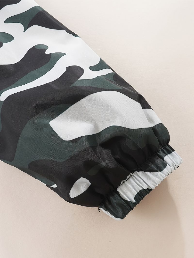 1 Stk Drenge Casual Camouflage Print Lynlås Hættejakke Cardigan Krave Fleece Termojakke Til Vinter