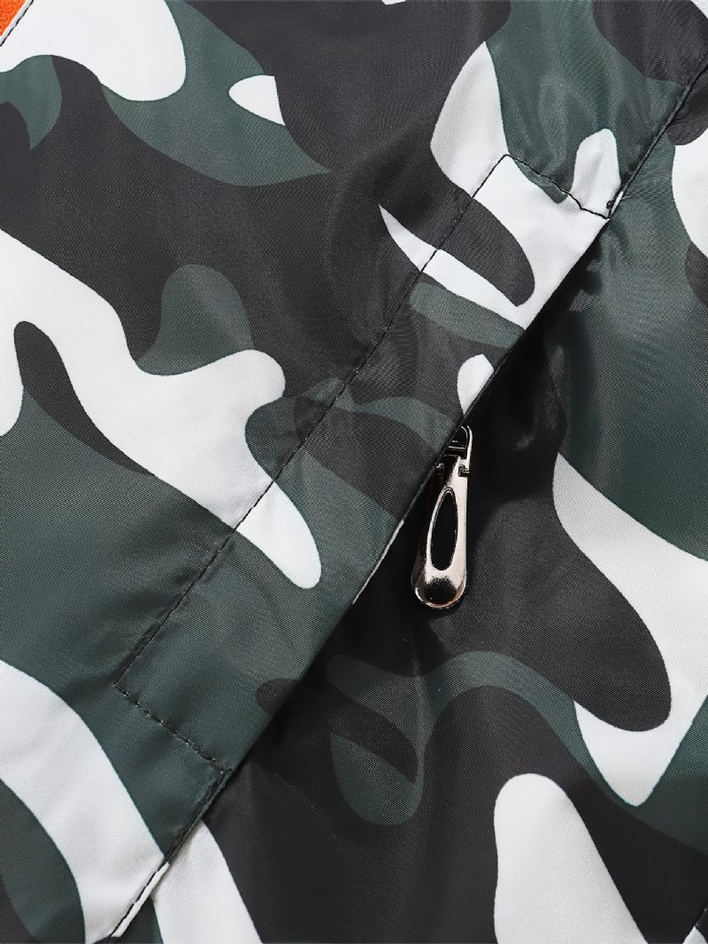 1 Stk Drenge Casual Camouflage Print Lynlås Hættejakke Cardigan Krave Fleece Termojakke Til Vinter