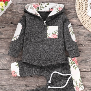 2 Stk Baby Drenge Blomstertryk Langærmet Hættetrøje Sweatshirt Elastiske Taljebukser Sæt Tøj