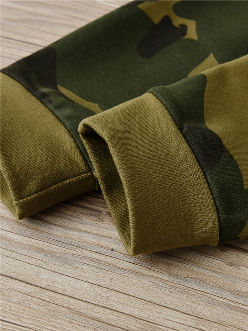 2 Stk Baby Drenge Brevtryk Hættetrøje Langærmet Sweatshirt & Camouflage Bukse Sæt Børnetøj