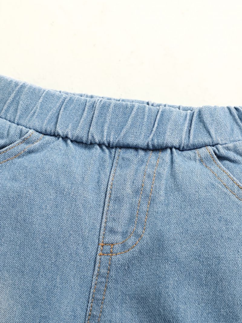 2 Stk Baby Drenge Hættetrøje Brevbriller Print Rundhalset Sweatshirt & Ripped Denim Bukser Sæt Børnetøj