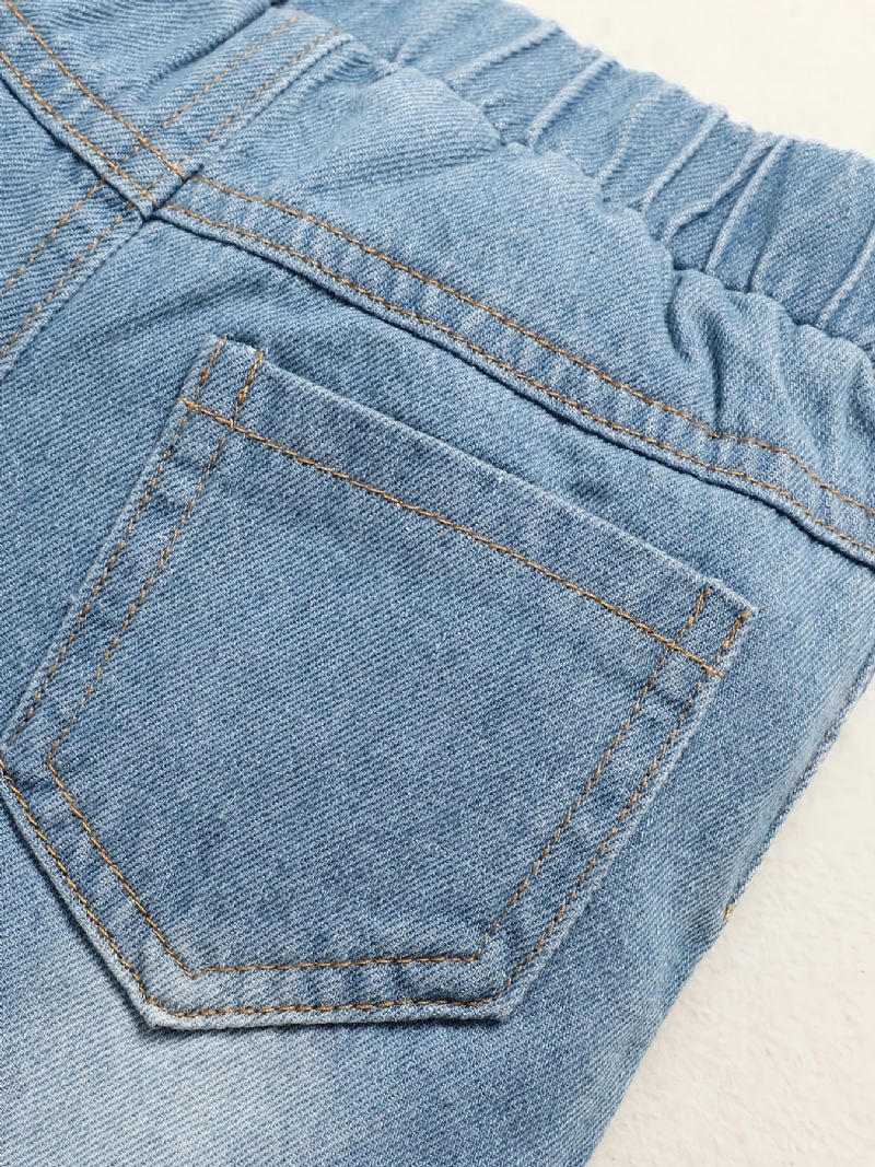 2 Stk Baby Drenge Hættetrøje Brevbriller Print Rundhalset Sweatshirt & Ripped Denim Bukser Sæt Børnetøj