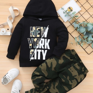 2 Stk Baby Drenge Letter Print Hoodie Langærmet Sweatshirt & Camouflage Buks Set