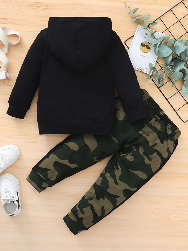 2 Stk Baby Drenge Letter Print Hoodie Langærmet Sweatshirt & Camouflage Buks Set