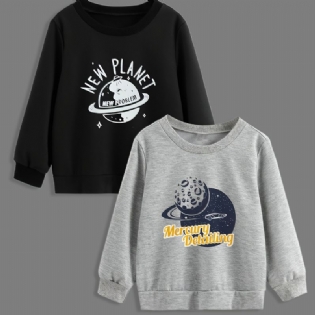 2 Stk Baby Drenge Tegneserie Planet Print Pullover Rund Hals Langærmet Sweatshirt