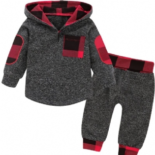 2 Stk Baby Hættetrøje Plaid Splejsning Langærmet Pullover Sweatshirt & Buksesæt Til Drenge Piger Børnetøj