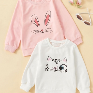 2 Stk Baby Piger Sød Kat Print Pullover Rundhals Langærmet Sweatshirt Børnetøj