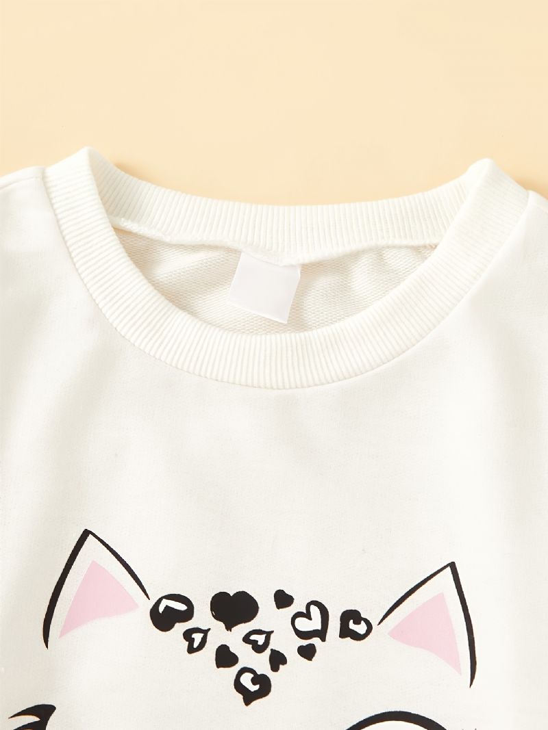 2 Stk Baby Piger Sød Kat Print Pullover Rundhals Langærmet Sweatshirt Børnetøj