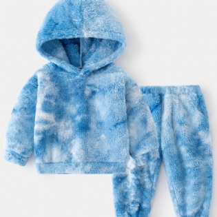 2 Stk Baby Plys Hættetrøje Tie Dye Langærmet Pullover Sweatshirt & Buksesæt Drenge Piger Børn Tøj