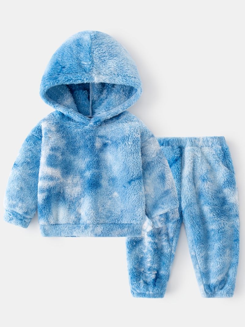2 Stk Baby Plys Hættetrøje Tie Dye Langærmet Pullover Sweatshirt & Buksesæt Drenge Piger Børn Tøj