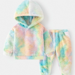 2 Stk Baby Plys Hættetrøje Tie Dye Langærmet Pullover Sweatshirt & Buksesæt Drenge Piger Børn Tøj