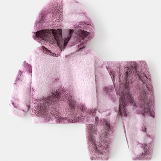 2 Stk Babypiger Plys Hættetrøje Tie Dye Langærmet Pullover Sweatshirt & Buksesæt Børnetøj