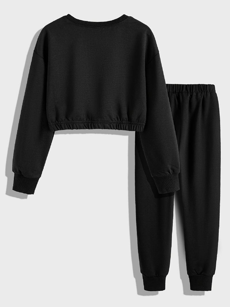 2 Stk Børnepiger Pullover Rundhalset Langærmet Sweatshirt & Sport Joggerbukser Børnetøj