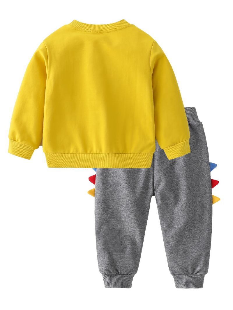 2 Stk Drenge Casual Cartoon Dinosaur Letter Print Termisk Sweatshirt & Sweatpants Til Vinter