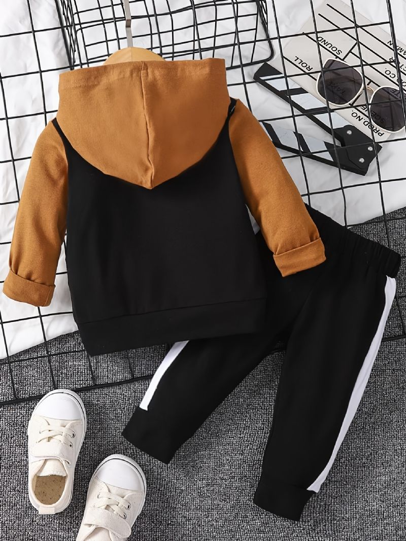 2 Stk Drenge Casual Outfits Color Block Hættetrøje Bomuld Lange Bukser